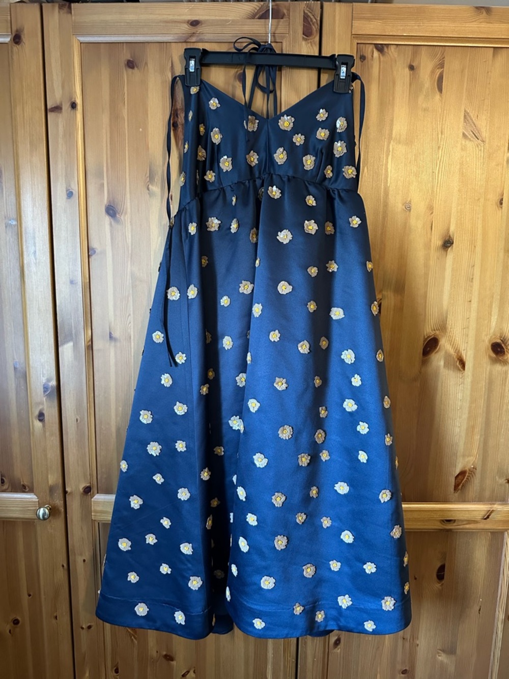 Navy Midi Dress with Yellow Floral Appliqué